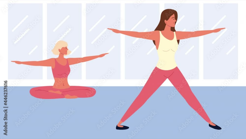 Canvas Prints girls couple practicing yoga characters