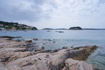 Travel by Croatia. Rock seashore of Hvar island.