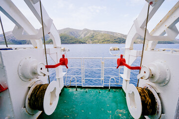Sailing transportation. Deck of the ferry boat.