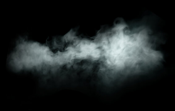 photo of single smoke cloud isolated on black background.