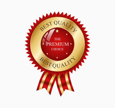 Best quality / Best choice medals red. Realistic golden labels - badges, best choice with ribbon. Realistic icons