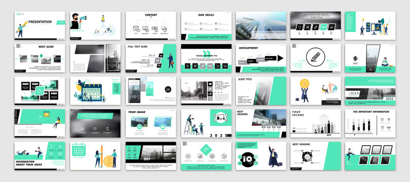 Business presentation, launch of a new business project. Infographic design template, green, black elements, white background, set. A team of people creates a business, teamwork.Mobile app
