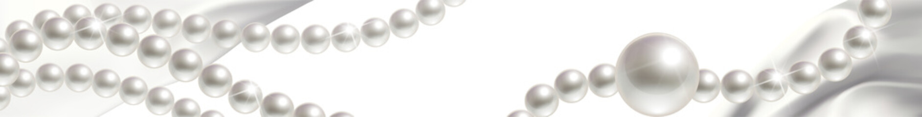 Horizontal Banner with Pearls and White Satin Fabric