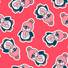 Seamless pattern with cute penguins