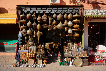 Copper souvenir handicraft shop in Morocco.