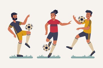 Plakat Flat Football Players Illustration