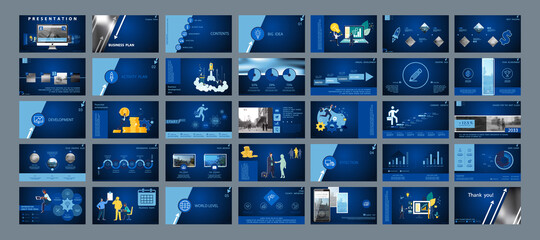 Start business presentations, infographics, teamwork. Color blue, white design elements on a blue background. Use in slides, commercials, marketing. Business travel, sign, construction