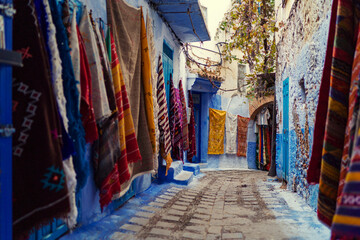 Blue city. Ancient architecture of old town Medina of Chefchaouen, Morocco.