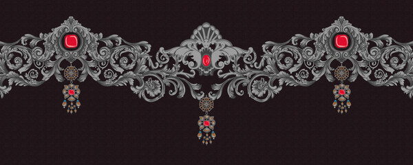 Decorated with elegant and luxurious patterns. Rococo, Baroque style, retro elements, invitation cards, textiles, wrapping paper and fabric design.