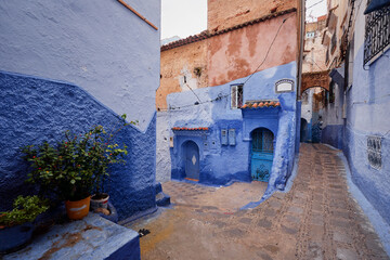 Travel by .Morocco. Street in medina of blue town Chefchaouen.