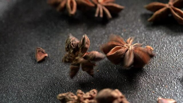 Anise spice Dropping Down in Slow Motion