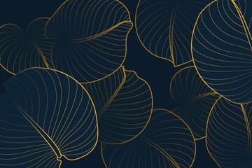 Gradient Golden Linear Background With August Lily Leaves