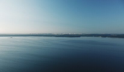 Water and sky for background. Aerial view of clean panoramic summer landscape