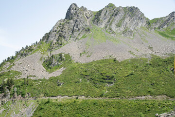 Meadows, rivers, forest, lakes and mountains in the Aragonese Pyrenees bordering the French border
