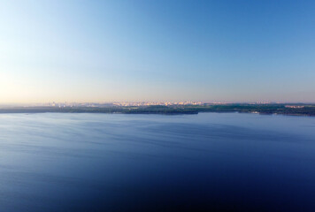 Fototapeta premium Water and sky for background. Aerial view of clean panoramic summer landscape