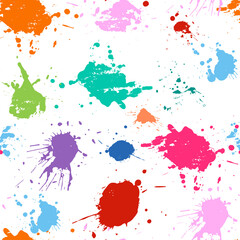 Paint splashes vector cartoon seamless pattern on white background.