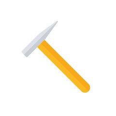 Hammer flat icon. Yellow hummer symbol. Work repair tool. Vector illustration isolated on white.