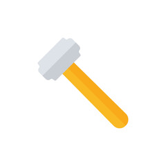 Hammer flat icon. Yellow hummer symbol. Work repair tool. Vector illustration isolated on white.