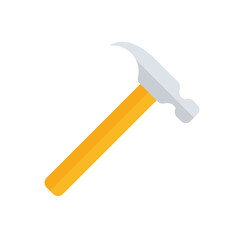 Hammer flat icon. Yellow hummer symbol. Work repair tool. Vector illustration isolated on white.