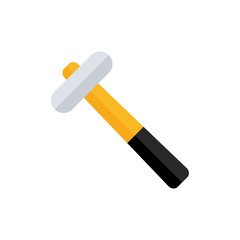 Hammer flat icon. Yellow hummer symbol. Work repair tool. Vector illustration isolated on white.