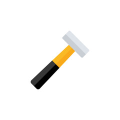 Hammer flat icon. Yellow hummer symbol. Work repair tool. Vector illustration isolated on white.