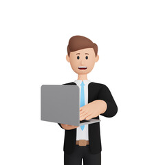3d rendering male with laptop.