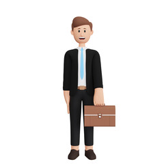 3d rendering of male character with business bag briefcase