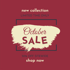 October Sale Poster on a Dark Red Background. Autumn Special Offer. Limited Time Only