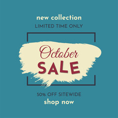 October Sale Poster on a Blue Background. Autumn Special Offer. Limited Time Only