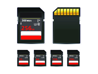 Illustration Vector memory SD cards isolated on white background this sd card for various computer, digital camera and smart mobile phone devices.