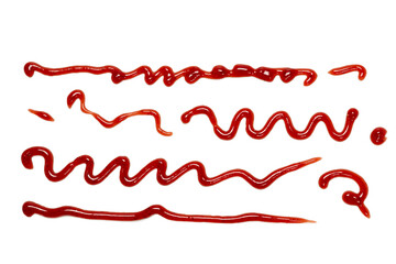 Red strawberry jam splashes isolated on white background.