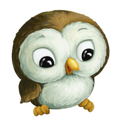 Cartoon animal - owl sitting and looking illustration