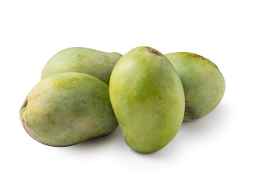 Beautiful delicious green mango isolated on white table background.