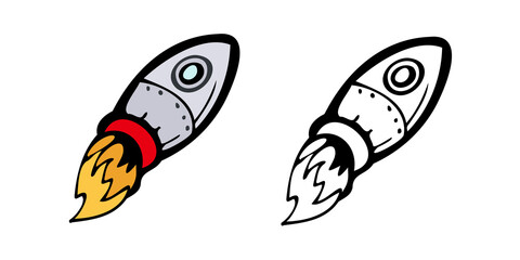 cartoon rocket vector outline illustration