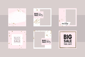 Instagram social media story post background template. square frame layout in pink and gold color. abstract banner for graduation party, beauty, wedding