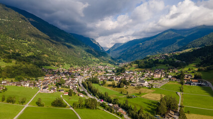 Fototapeta na wymiar Drone pictures of the Chable village and the valley of Bagnes, Switzerland. 