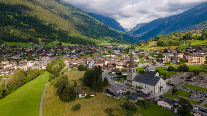 Fototapeta na wymiar Drone pictures of the Chable village and the valley of Bagnes, Switzerland. 