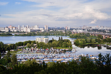View of Dnipro river and Kyiv city, Ukraine.