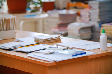 Documents and business papers on the desktop