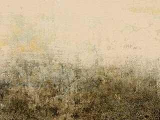 old vintage weathered yellow chipped mossy stucco wall surface texture background