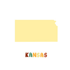 Kansas map isolated. USA collection. Map of Kansas - yellow silhouette. Doodling style lettering on white