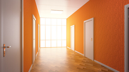 The Corridor in office building. 3D rendering