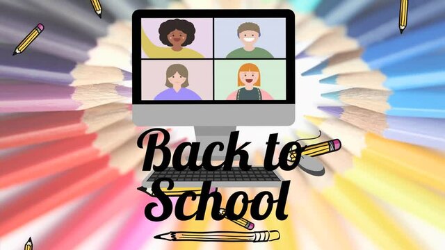 Animation of back to school text over pencils
