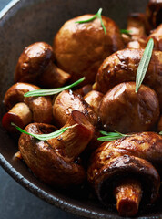 Oven baked Mushrooms with teriyaki sauce. Top view 