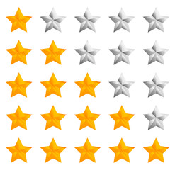 Yellow and grey one to five star review. Customer product rating review flat icon for apps and websites. Glyph style icon - gold and silver.