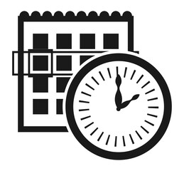 Calendar icon with clock. Meeting. Flat Icon. Vector illustration.