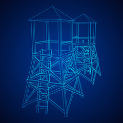 Watchtower or observation tower for hunters. Wireframe low poly mesh vector illustration.