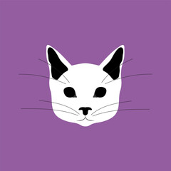 white cat head with mustache in black and white colors