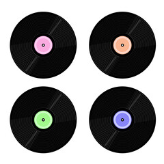 Set of vinyl plate disc. Vector illustration isolated on white background. Music retro icon.