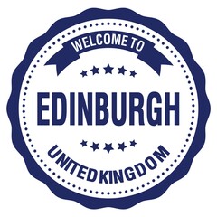 WELCOME TO EDINBURGH - UNITED KINGDOM, words written on blue stamp